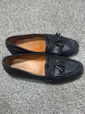 VTG Salvatore Ferragamo Tassel Loafers Black Soft Leather Mens Sz 12 EE ITALY